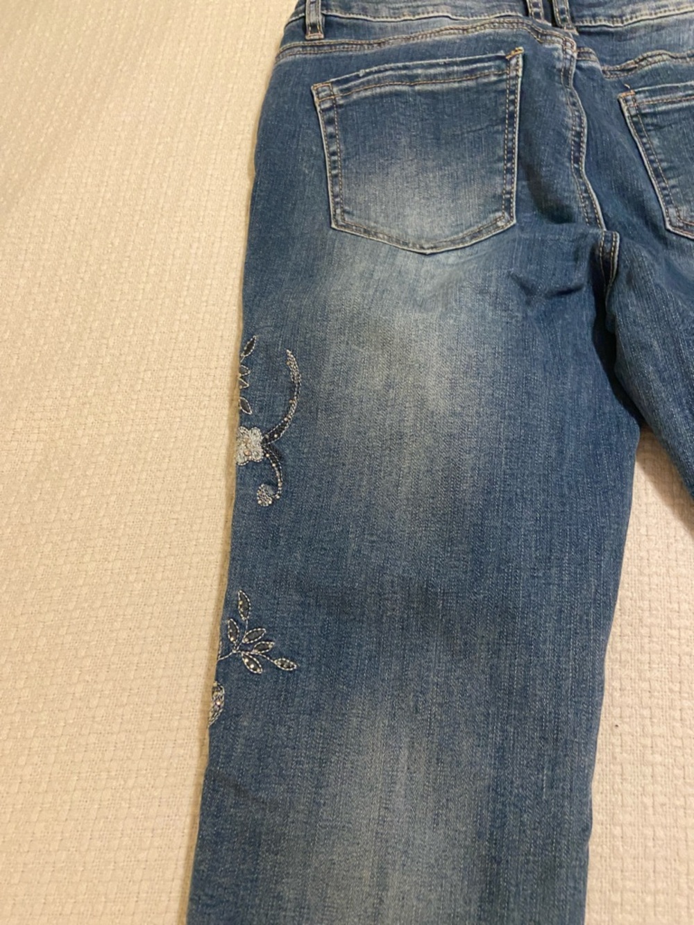 bebe Dark Blue Straight-Leg Jeans with Floral Embroidery - Picture 3 of 5